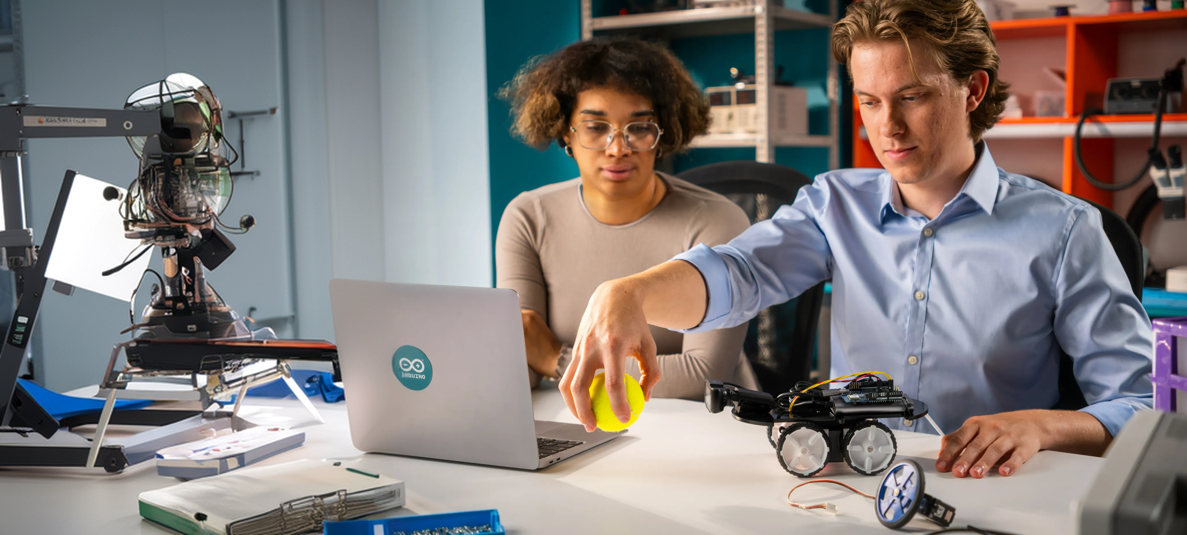 Developers building an Edge AI robot in the Qualcomm x Arduino Innovation Lab